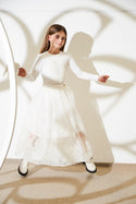 Cream Embroidered Organza Skirt