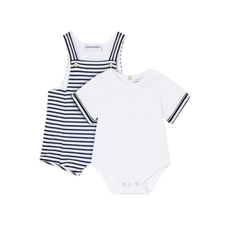 Navy and White Baby Striped Overall and Onesie Set