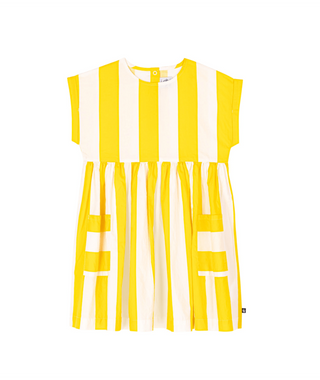 Yellow and White Striped Pockets Dress