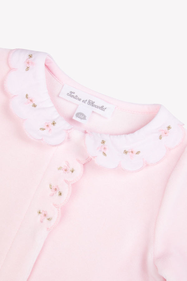 Pink Velour Scallop Collar Footie
