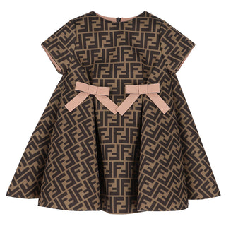 Brown and Pink Baby Short Sleeve Neoprene Dress with Bows