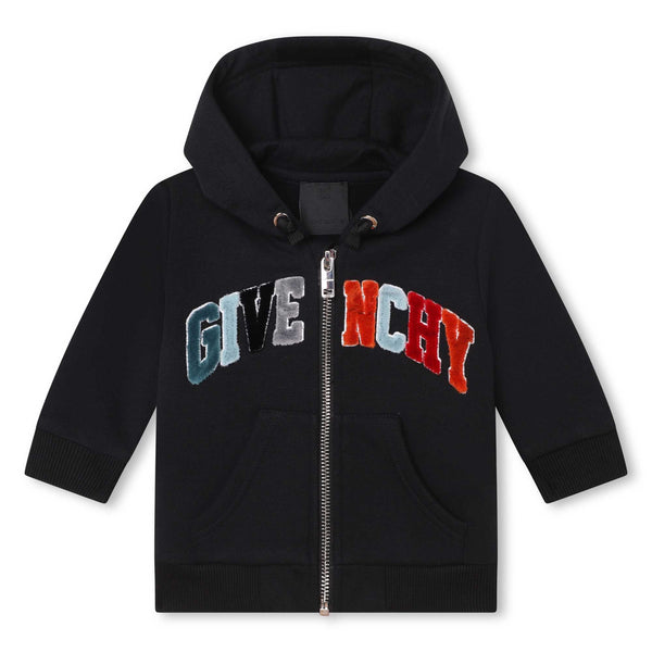 Baby Black Textured Colorful Logo Zip Up Sweatshirt