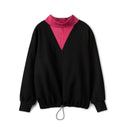 Black Sweatshirt with Pink Contrast Neck