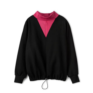 Black Sweatshirt with Pink Contrast Neck