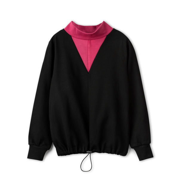 Black Sweatshirt with Pink Contrast Neck