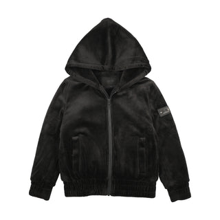 Black Velour Fur Lined Hoodie