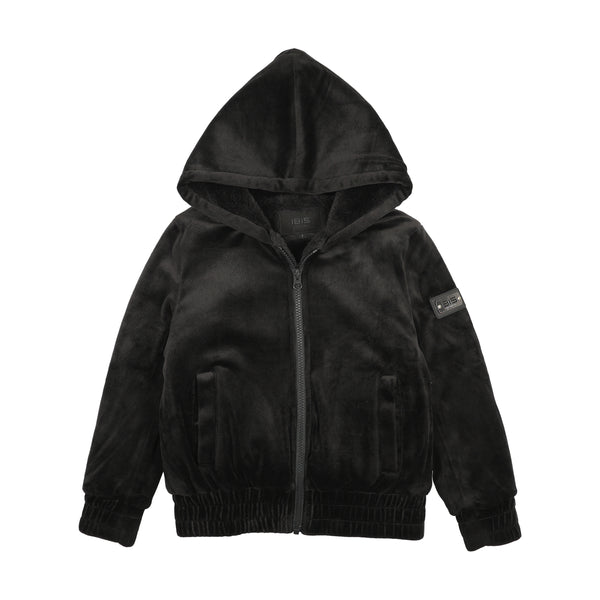 Black Velour Fur Lined Hoodie