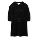 Black Velour Logo 3/4 Sleeve Dress