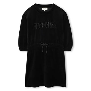 Black Velour Logo 3/4 Sleeve Dress