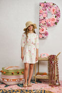 White Linen Pink Tulip Dress