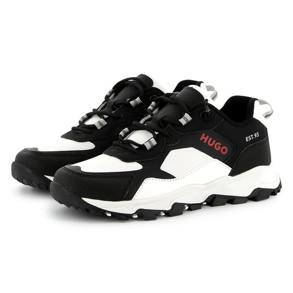 White and Black Logo Mini Me Sneakers