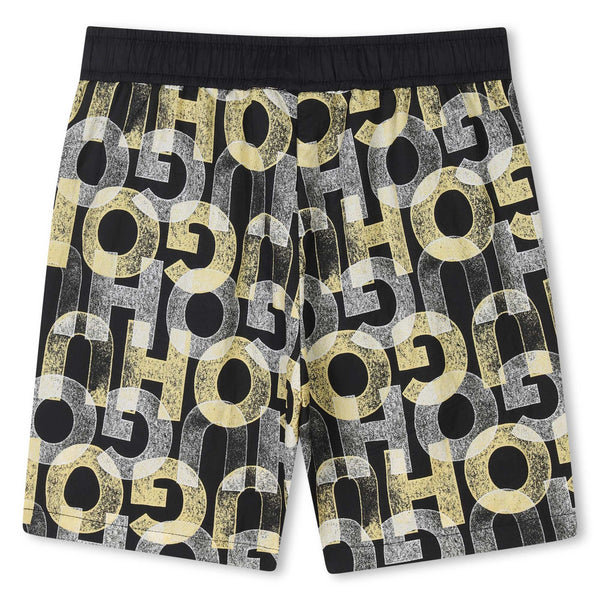 Black and Yellow Logo Printed Swimshorts