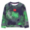 Navy and Green Tie Dye Print Crewneck