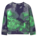 Navy and Green Tie Dye Print Crewneck