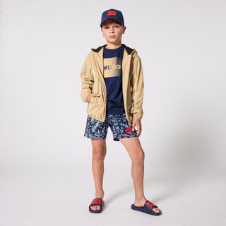 Navy Printed Swim Trunk
