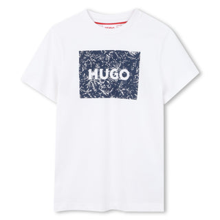 White with Blue Block Logo Tee