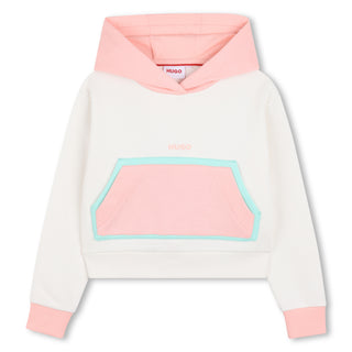 White and Pink Colorblock Hoodie