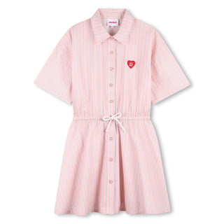 Pink Striped Tie Waist Poplin Dress