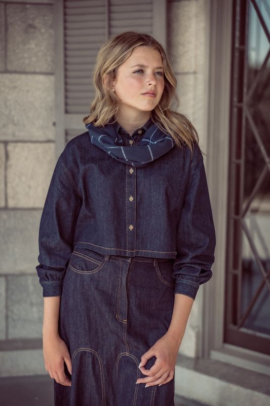 Blue Cropped Denim Shirt