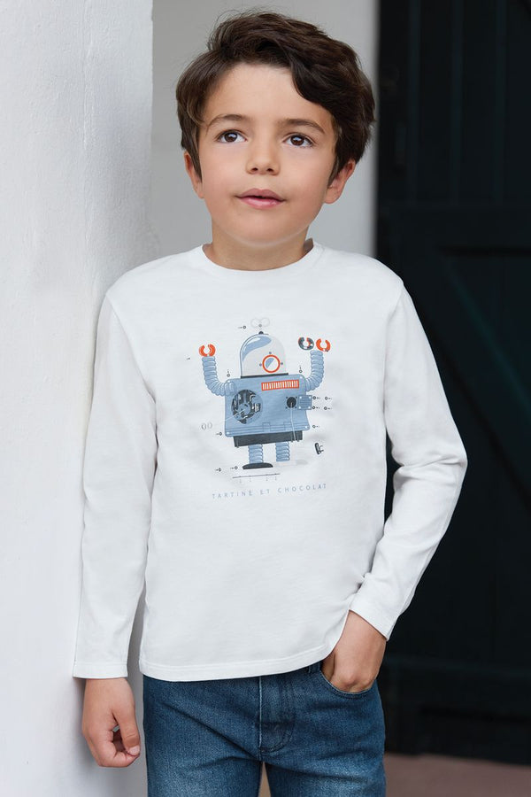 White Robo Long Sleeve Tee