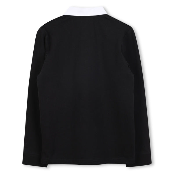 Black with Beige Stripe Long Sleeve Polo
