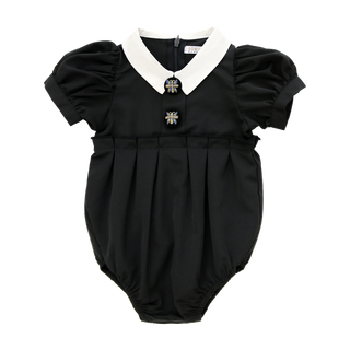 Black Taffeta Puff Sleeve Romper
