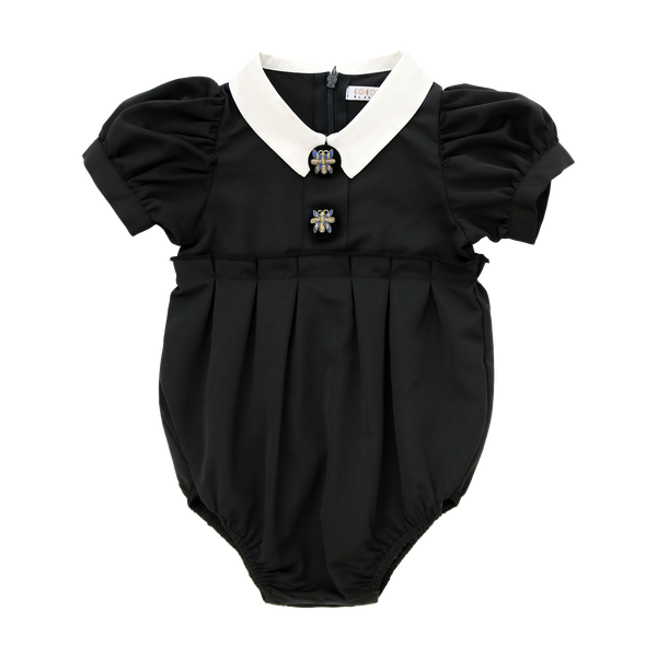 Black Taffeta Puff Sleeve Romper