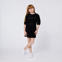 Black Velour Logo 3/4 Sleeve Dress