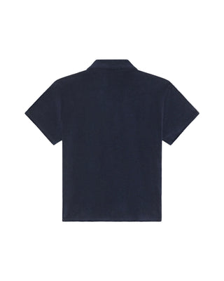 Navy Terry Short Sleeve Button Down Top