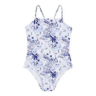 GOM Blue Toile Print One Piece Swimsuit
