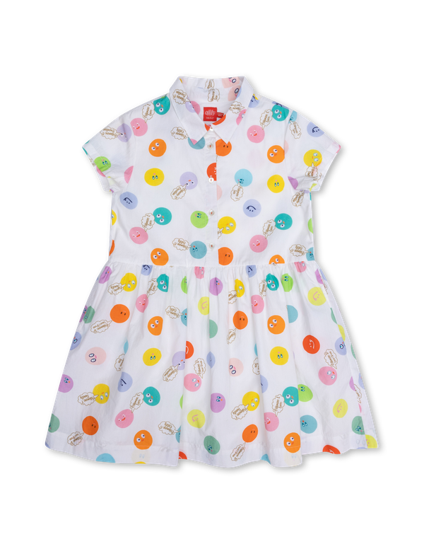 White Multicolor Vitamin Dots Dress