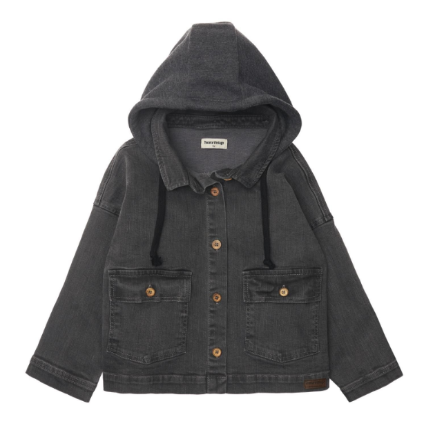 Grey Denim Oversize Jacket with Jersey Hood The Red Balloon