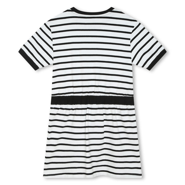 White and Black Mini Me Short Sleeve Striped Dress