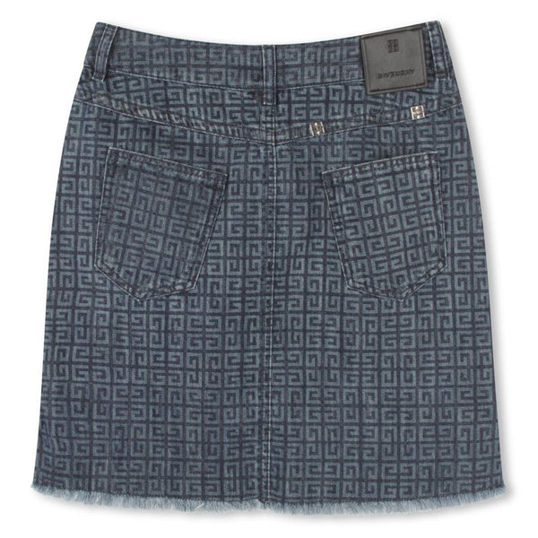 Blue Denim Logo Print Skirt