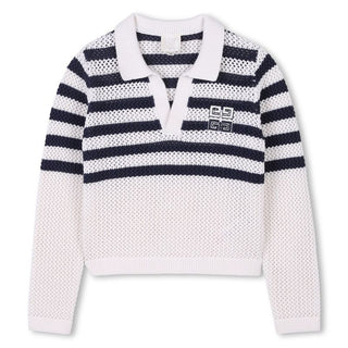 White and Navy Mini Me Stripe Polo Sweater