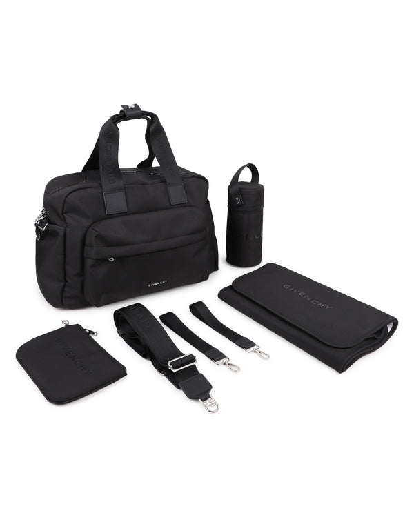 Black Canvas Logo Diaper Bag
