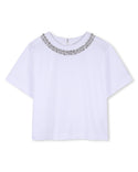 White Rhinestone Neck Tee