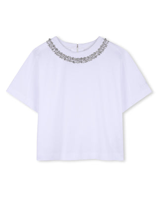 White Rhinestone Neck Tee