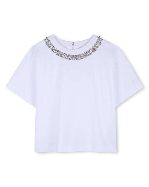 White Rhinestone Neck Tee