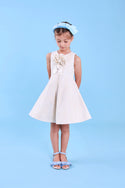 Cream Lurex 3D Flower Dress