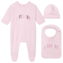 Baby Pink Textured Logo Footie Gift Set