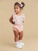 Multicolor Baby Rainbow Check Frill Playsuit
