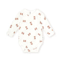 White Tumbling Bow Huxette Long Sleeves Onesie