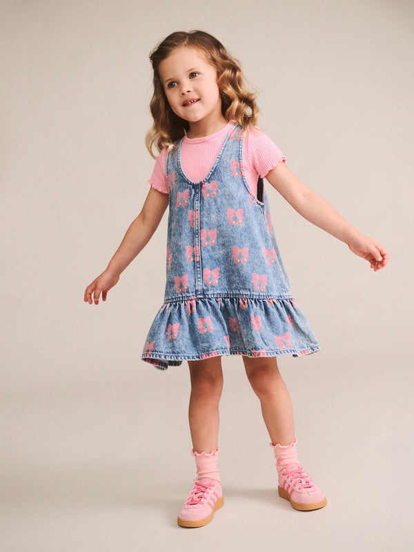 Blue Denim Dreamy Cherry Pinafore Dress