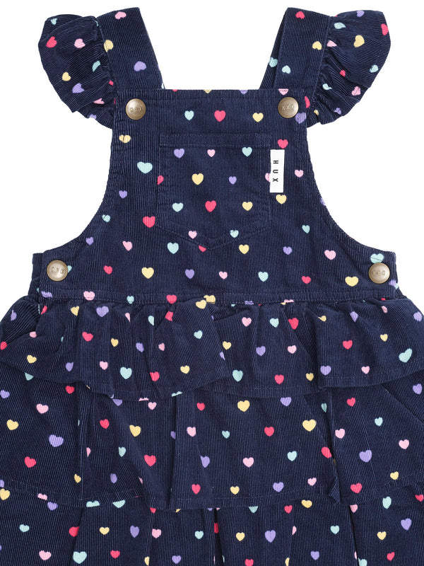 Navy Heart Tiered Cord Pinafore Dress