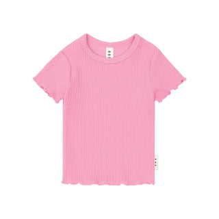 Pink Ribbed Lettuce Hem Tee