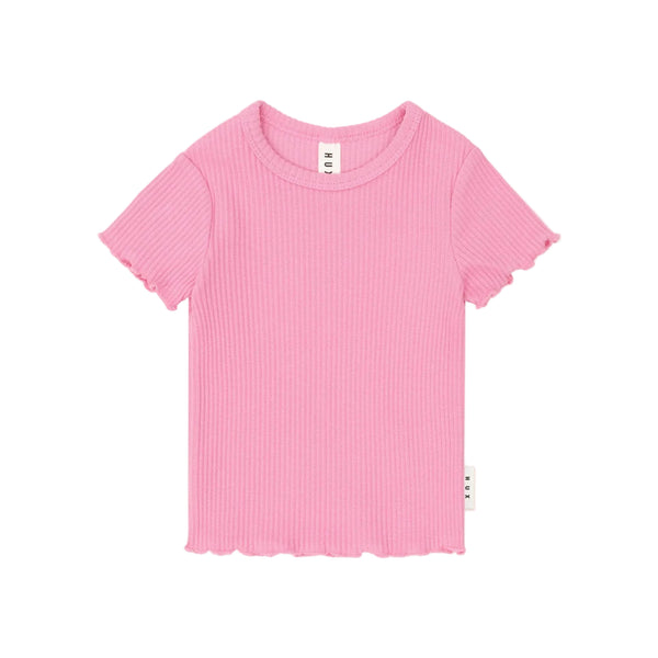 Pink Ribbed Lettuce Hem Tee