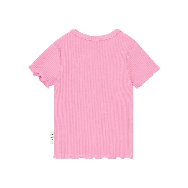 Pink Ribbed Lettuce Hem Tee