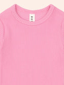 Pink Ribbed Lettuce Hem Tee