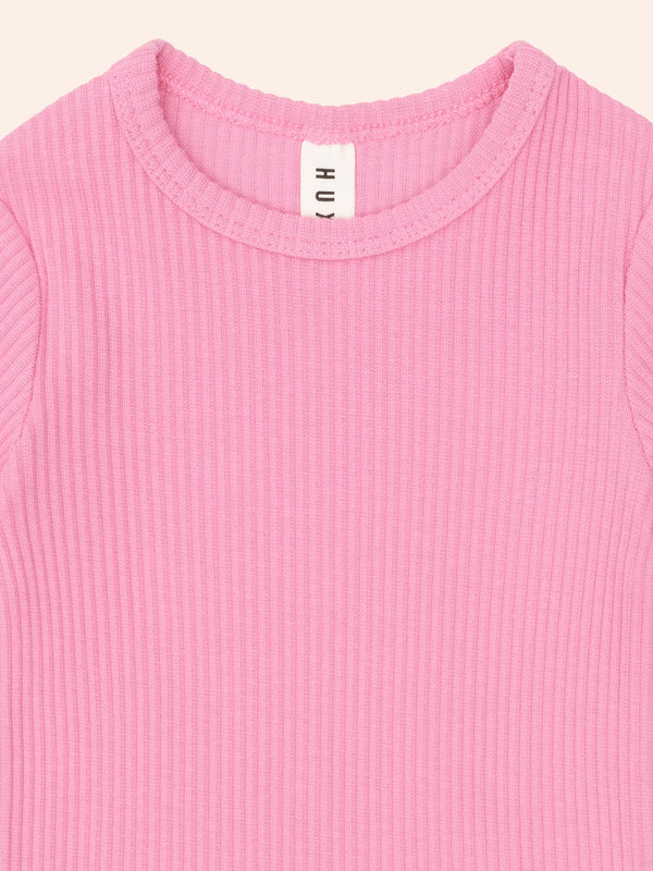 Pink Ribbed Lettuce Hem Tee